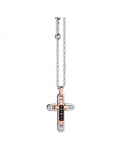 Zancan Necklace for Men - White Gold Insignia with Cross Pendant and Diamonds - 0 2