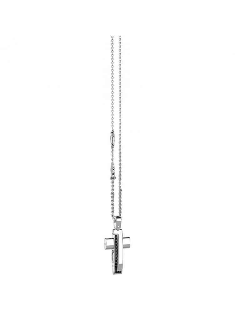 Zancan Necklace for Men - White Gold Insignia with Cross Pendant and Black Diamonds - 0