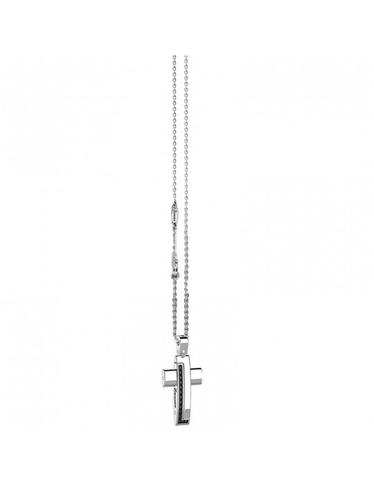 Zancan Necklace for Men - White Gold Insignia with Cross Pendant and Black Diamonds - 0