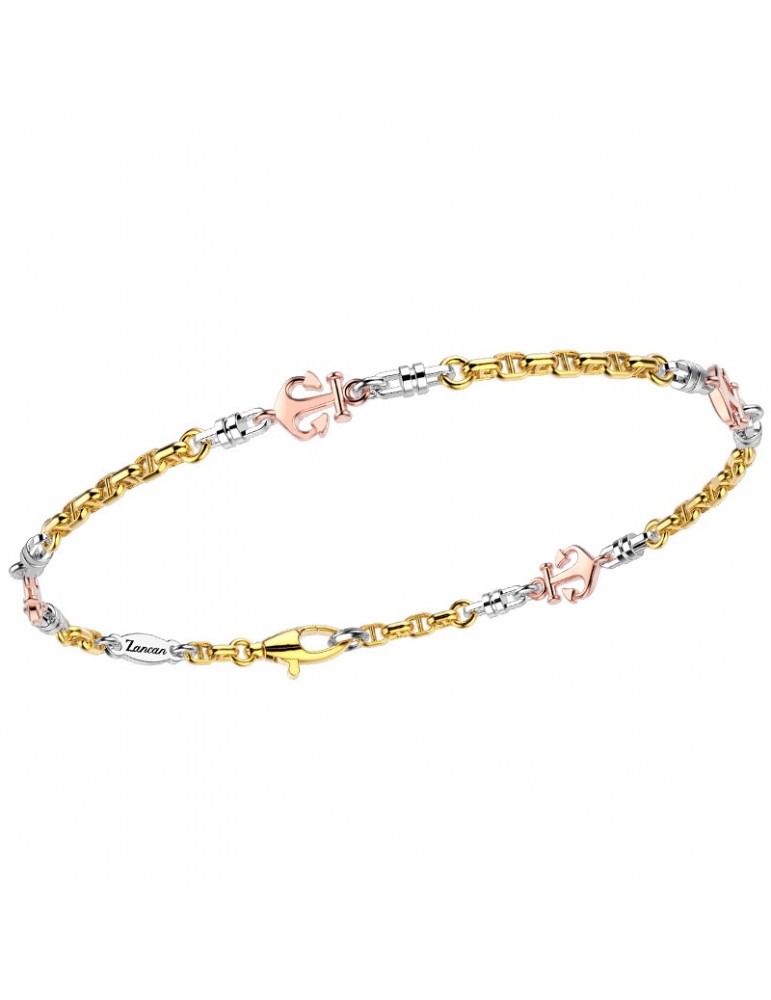 Zancan Bracelet for Men - Insignia Gold in Yellow Gold and White Gold with Anchors - 0