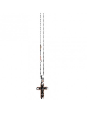 Zancan Necklace for Men - White Gold Insignia with Cross Pendant and Diamonds - 0