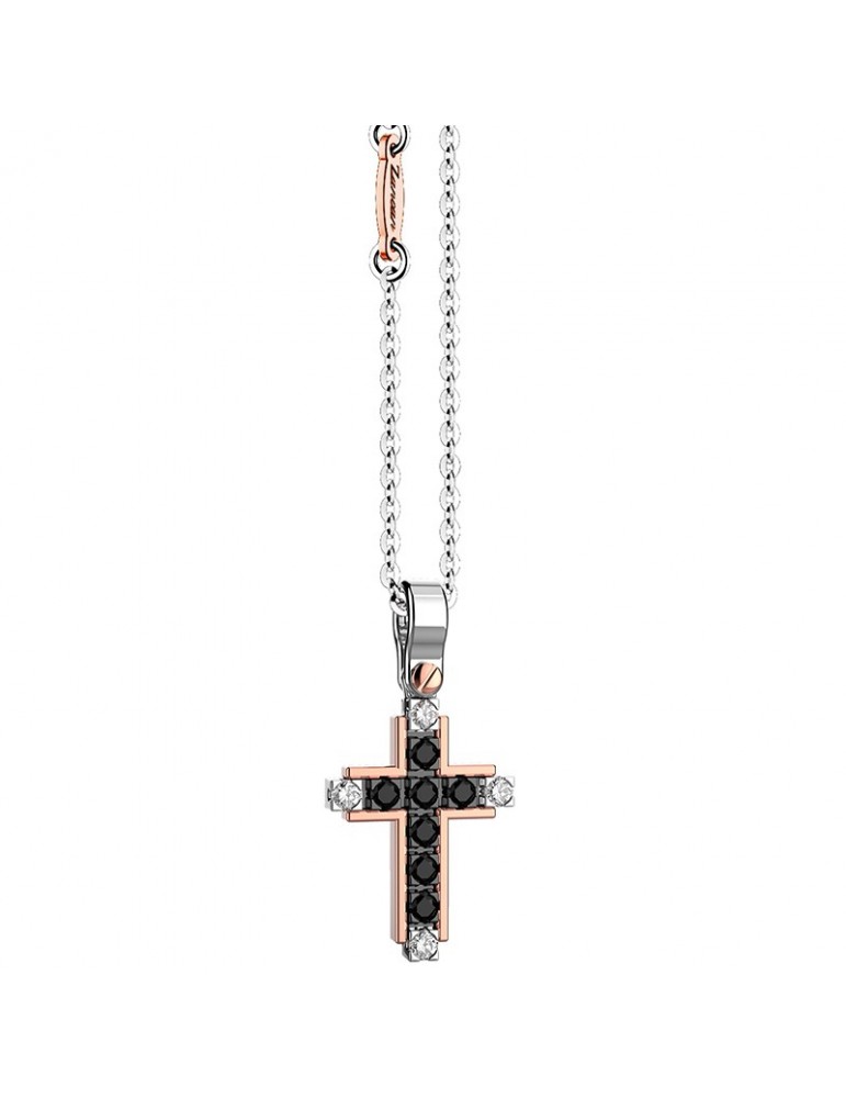 Zancan Necklace for Men - White Gold Insignia with Cross Pendant and Diamonds - 0