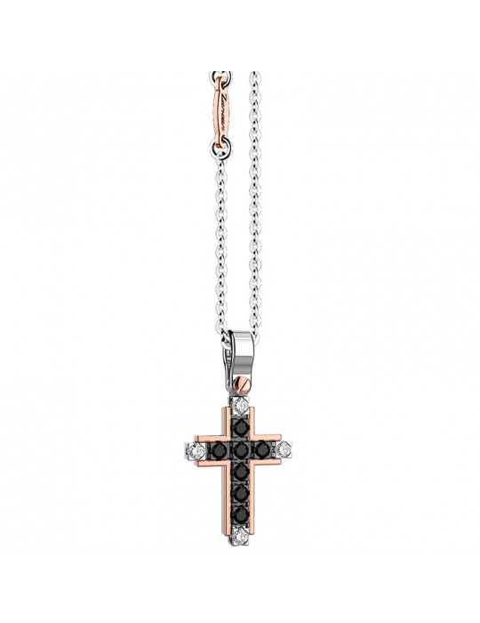Zancan Necklace for Men - White Gold Insignia with Cross Pendant and Diamonds - 0