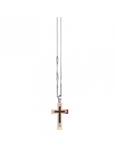 Zancan Necklace for Men - White Gold Insignia with Cross Pendant and Diamonds - 0