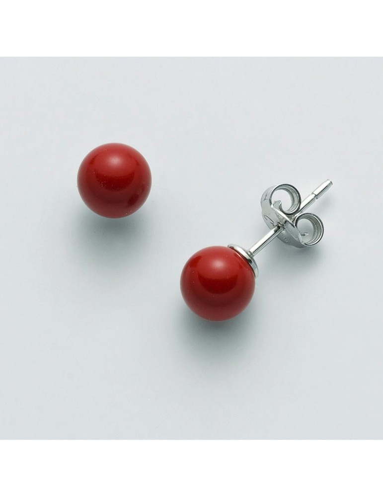 Miluna Earrings with Red Coral Agglomerate 7mm for Women - 0