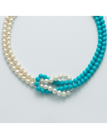 Miluna Woman's Necklace - with Pearls and Turquoise Agglomerate - 0