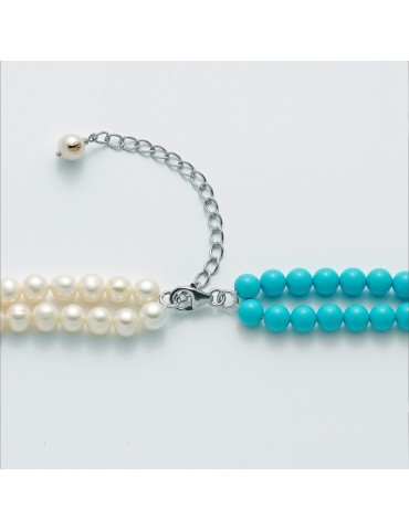 Miluna Woman's Necklace - with Pearls and Turquoise Agglomerate - 0 2