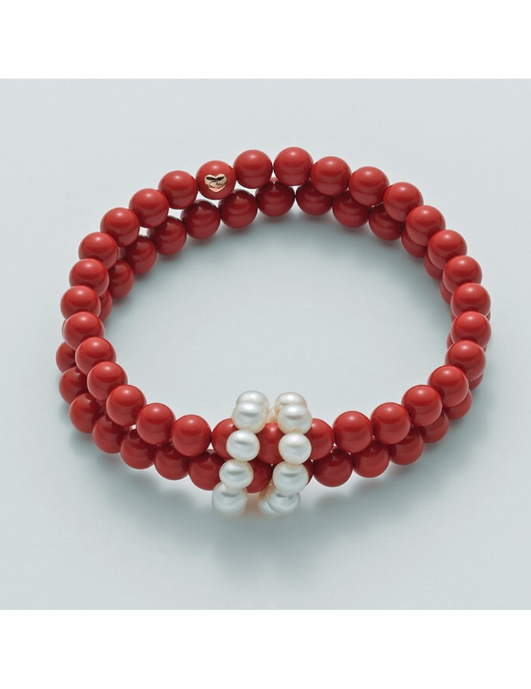 Miluna Women's Bracelet with Pearls and Red Coral Agglomerate - 0