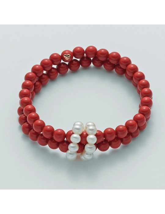 Miluna Women's Bracelet with Pearls and Red Coral Agglomerate - 0