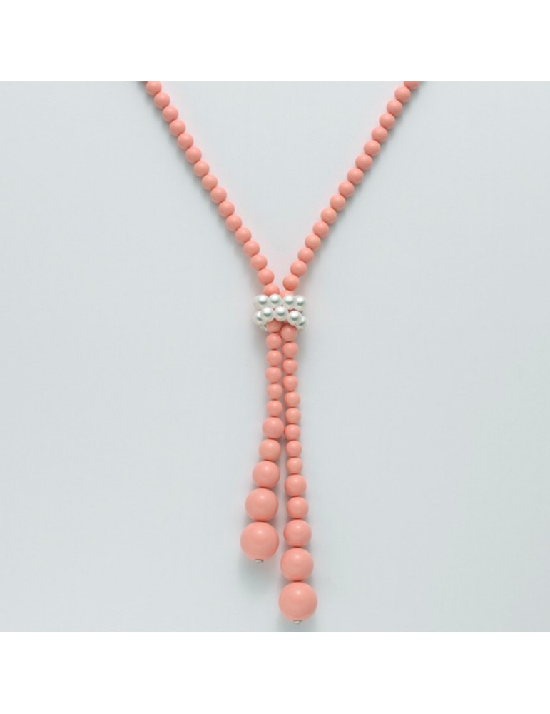 Miluna Woman's Necklace - with Coral Angel Skin Agglomerate and Pearls - 0