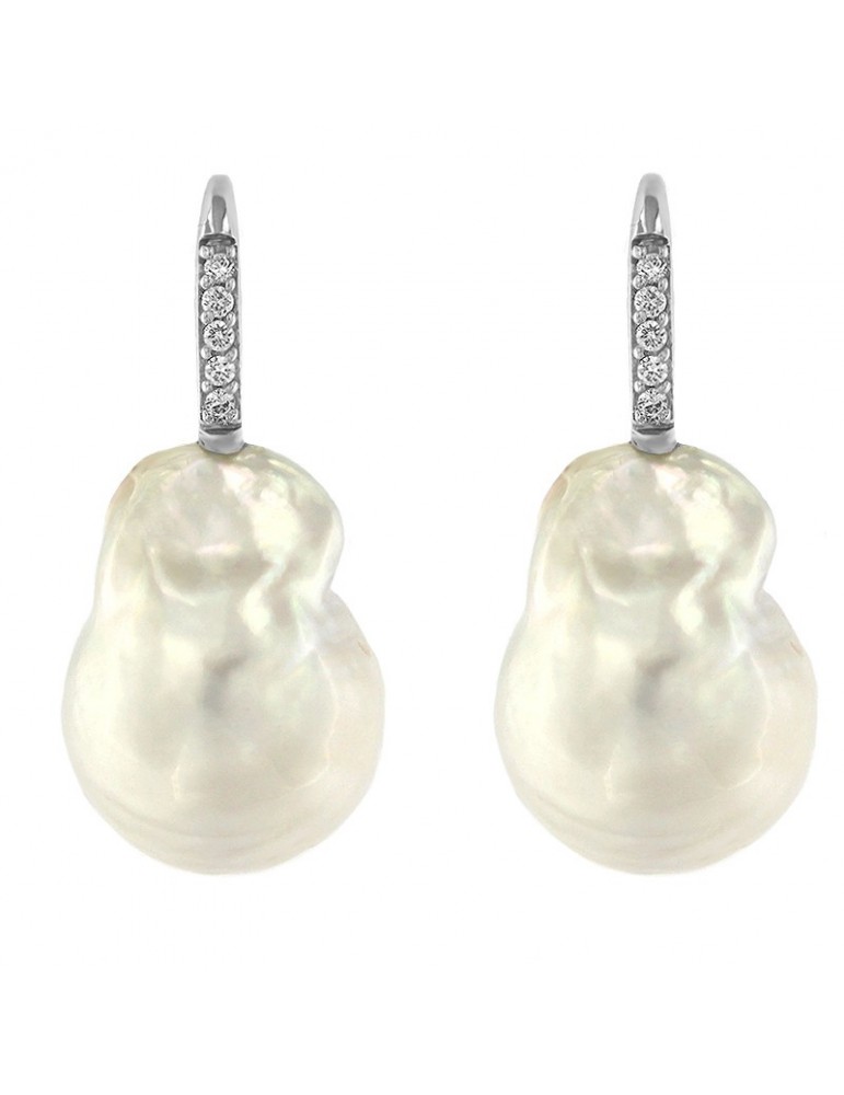 Coscia Earrings with Baroque Australia Pearls 14mm and Diamonds for Women - 0