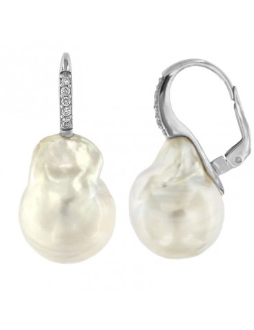 Coscia Earrings with Baroque Australia Pearls 14mm and Diamonds for Women - 0 2