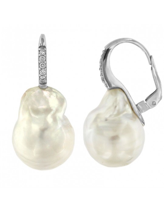 Coscia Earrings with Baroque Australia Pearls 14mm and Diamonds for Women - 0