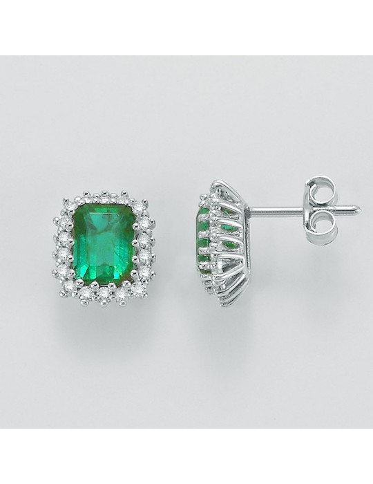 Miluna Woman's Earrings in White Gold with Emeralds and Natural