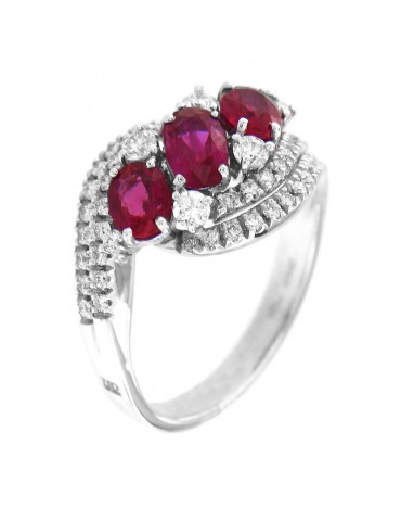 Anello Davite & Delucchi Donna - Oro Bianco - Diamanti - Rubini - AA030823RB