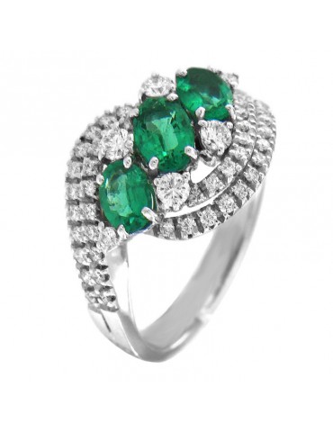 Anello Davite & Delucchi Donna - Oro Bianco - Diamanti - Smeraldi - AA030823SM