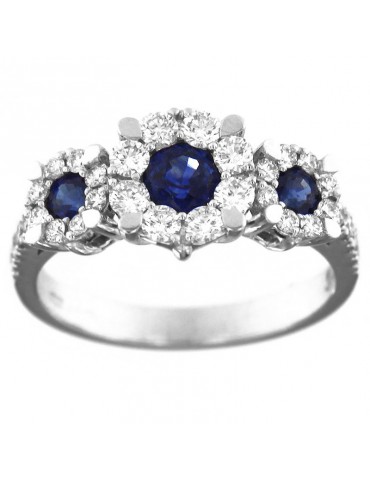 Anello Crivelli Donna - Trilogy - Oro Bianco con Diamanti Naturali - Zaffiri 2