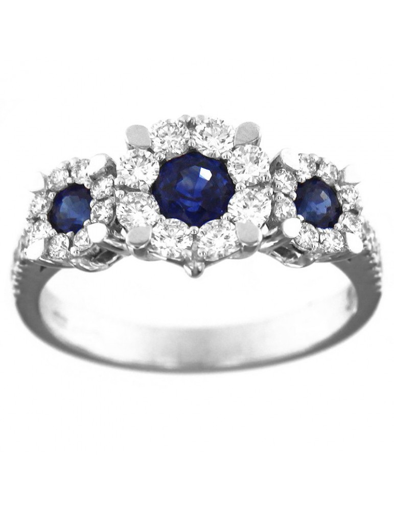 Anello Crivelli Donna - Trilogy - Oro Bianco con Diamanti Naturali - Zaffiri