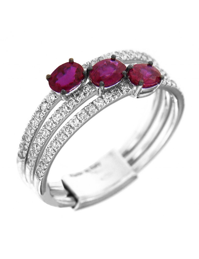Anello Davite & Delucchi Donna - Trilogy - Oro Bianco - Diamanti - Rubini