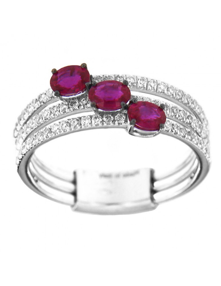 Anello Davite & Delucchi Donna - Trilogy - Oro Bianco - Diamanti - Rubini