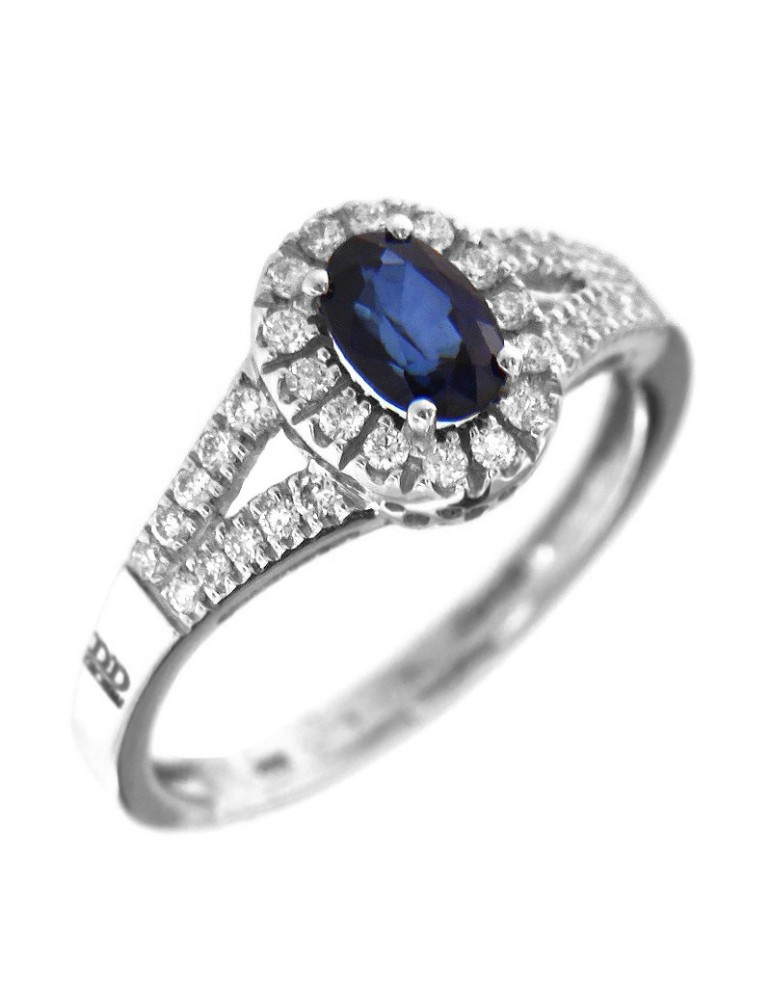Anello Davite&Delucchi Donna -Rosetta - Oro Bianco -Diamanti - Zaffiro