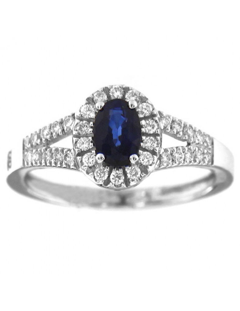 Anello Davite&Delucchi Donna -Rosetta - Oro Bianco -Diamanti - Zaffiro