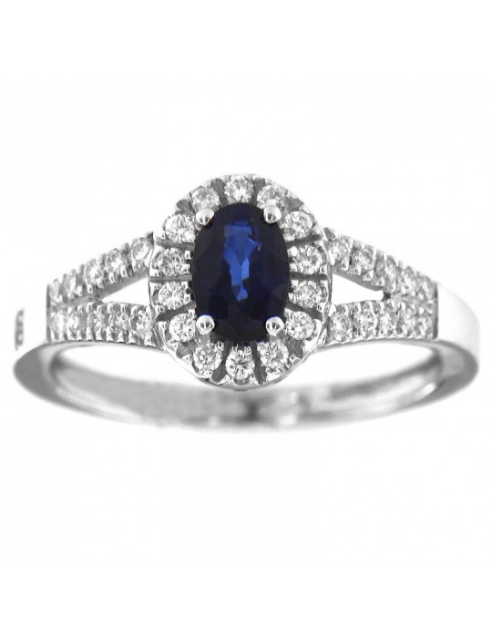 Anello Davite&Delucchi Donna -Rosetta - Oro Bianco -Diamanti - Zaffiro