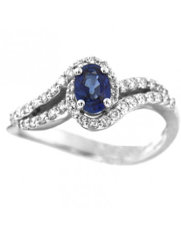 Anello Davite & Delucchi Donna - in Oro Bianco con Diamanti e Zaffiro - 0 2