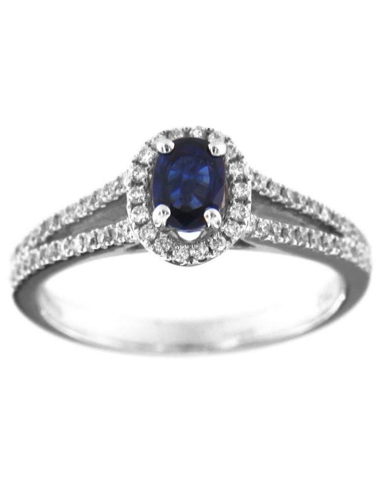 Anello Giorgio Visconti Donna -Rosetta - Oro Bianco- Diamanti -Zaffiro