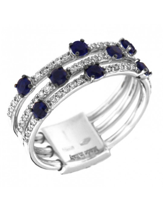 Davite & Delucchi Woman Ring - White Gold Band with Diamonds and Sapphires - 0
