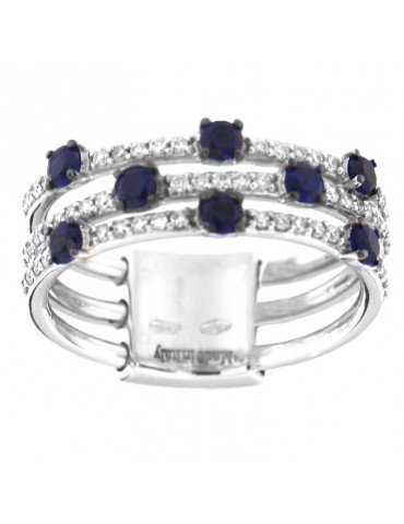 Anello Davite & Delucchi Donna - Fascia -  Oro - Diamanti - Zaffiri 2