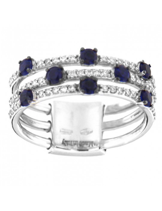 Davite & Delucchi Woman Ring - White Gold Band with Diamonds and Sapphires - 0