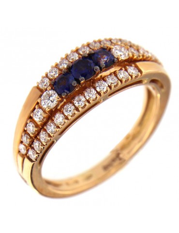 Davite & Delucchi Woman Ring - Band in Rose Gold with Diamonds and Sapphires - 0