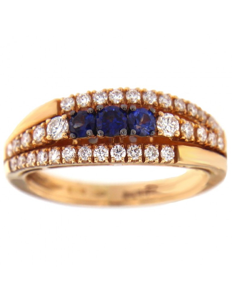 Davite & Delucchi Woman Ring - Band in Rose Gold with Diamonds and Sapphires - 0