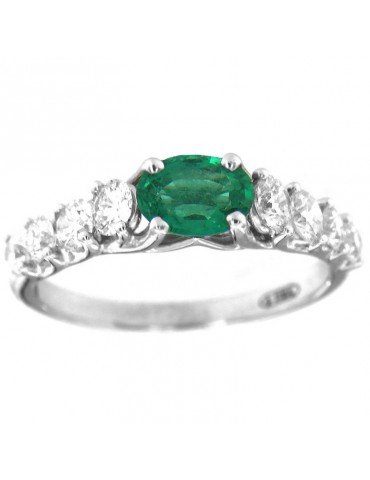 Crivelli Woman Ring - in White Gold with Natural Diamonds and Emerald - 0 2