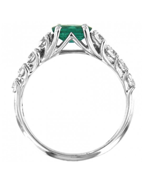 Crivelli Woman Ring - in White Gold with Natural Diamonds and Emerald - 0
