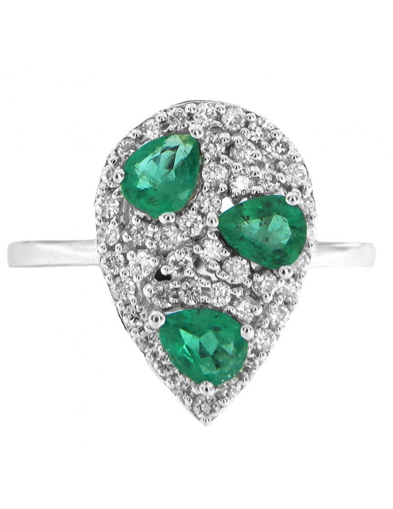 Anello Chirico Donna - Oro Bianco - Diamanti Naturali - Smeraldi