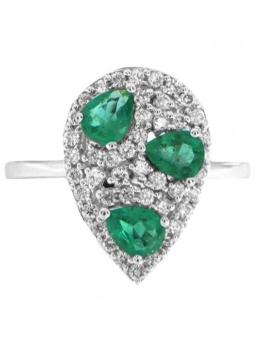 Chirico Woman Ring - in White Gold with Diamonds and Emeralds - 0