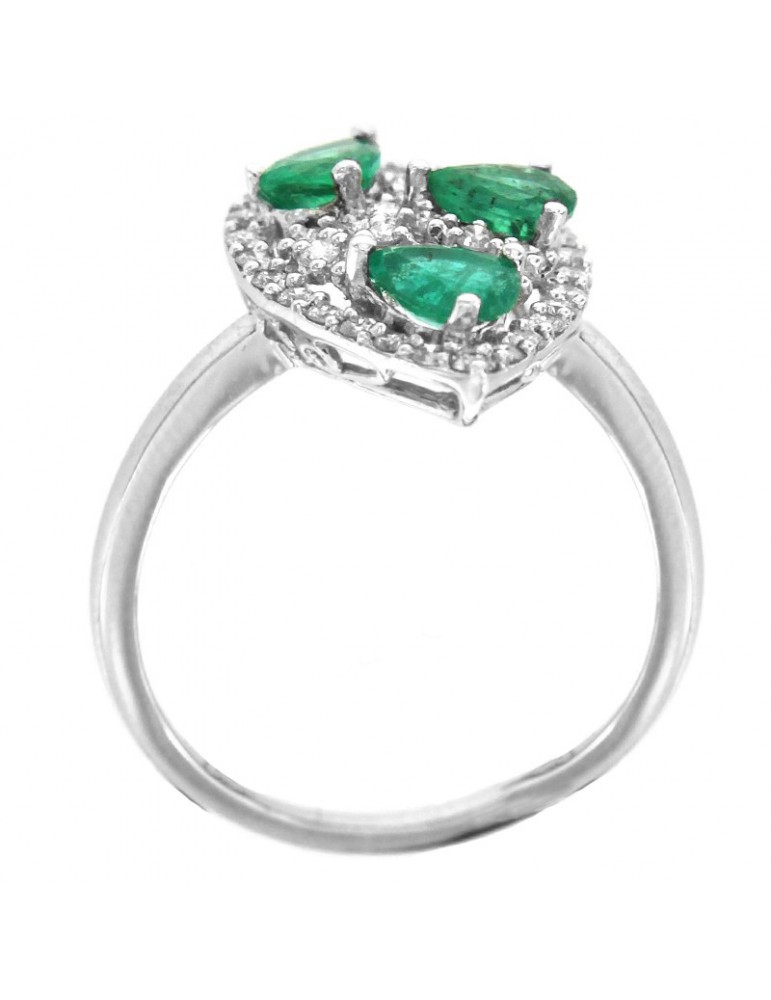 Anello Chirico Donna - Oro Bianco - Diamanti Naturali - Smeraldi