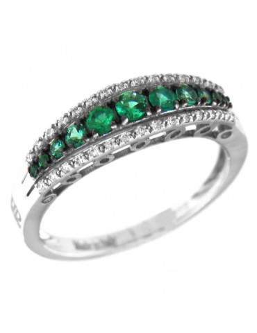 Anello Davite & Delucchi Donna - Oro Bianco - Diamanti - Smeraldi