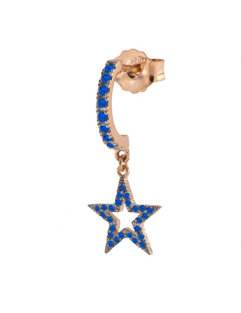 Rue Des Mille Woman's Mono Earring - Perforated Star with Blue Zircons - 0