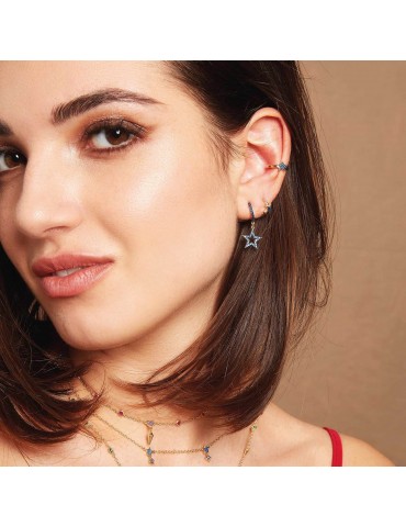 Rue Des Mille Woman's Mono Earring - Perforated Star with Blue Zircons - 0 2