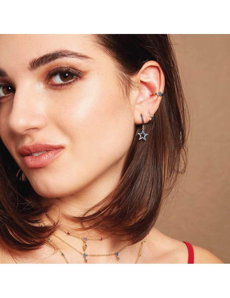 Rue Des Mille Woman's Mono Earring - Perforated Star with Blue Zircons - 0