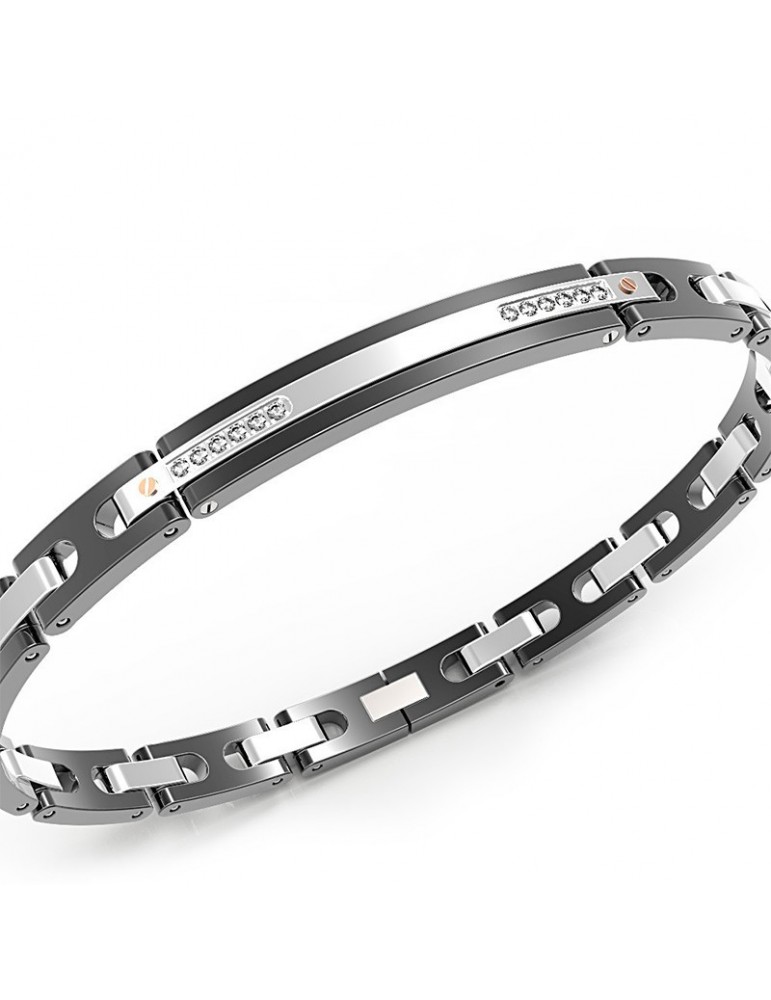 Bracciale Zancan - Hi-Teck - Acciaio - Nero - Zaffiri Bianchi - EHB092