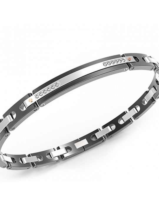 Bracciale Zancan - Hi-Teck - Acciaio - Nero - Zaffiri Bianchi - EHB092