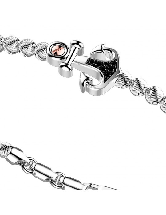 Zancan Bracelet for Men - Atmosphere in Silver with Anchor and Black Spinels - 0