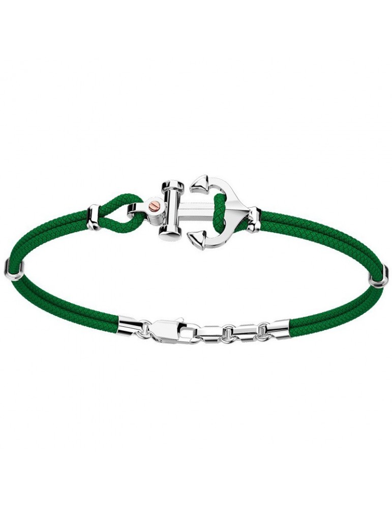Zancan Bracelet for Men - Dark Green Regatta in Silver with Anchor - 0