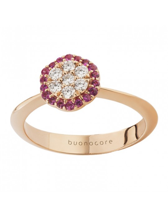 Buonocore Woman Ring - in Rose Gold with White Diamonds and Pink Sapphires - 0