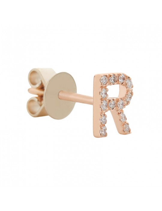 Buonocore Woman Mono Earring - Letter R in Rose Gold with White Diamonds - 0