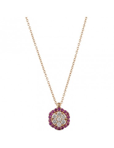 Buonocore Necklace - Rose Gold with Flower Pendant White Diamonds and Pink Sapphires - 0